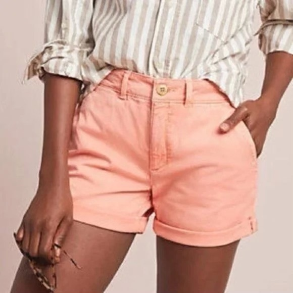 Anthropologie Pants - Coral Anthropologie Rolled Cuffed Chino Shorts 28 Waist‎